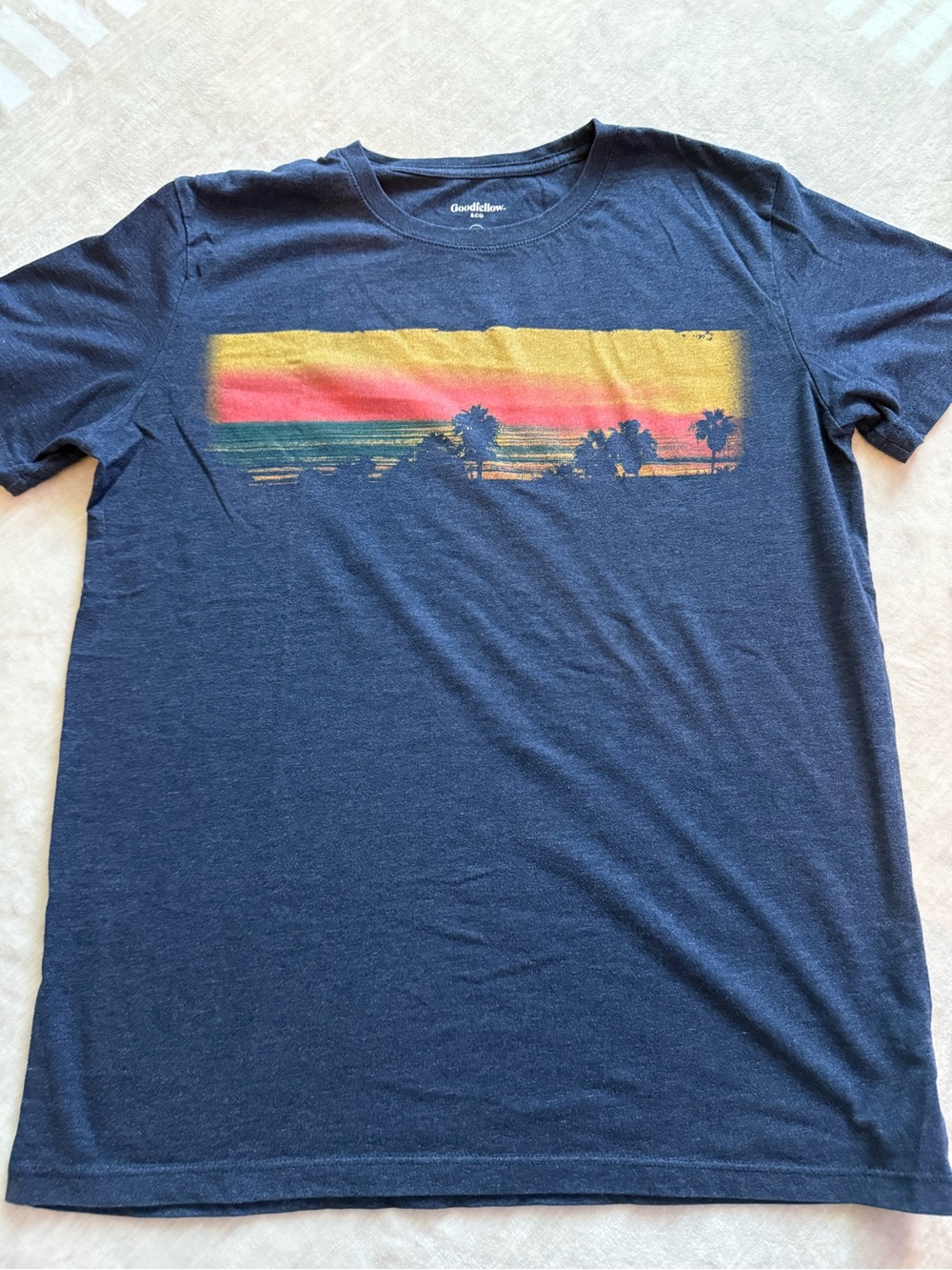 Goodfellow & Co Navy Tee with Sunset Palm Graphic